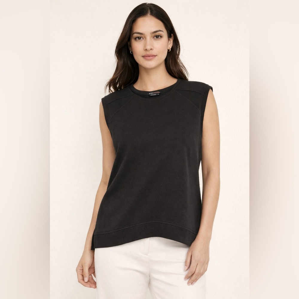 BCBG Max Azria Bastian Black Sleeveless Terry Sweatshirt Top Mesh Trim medium